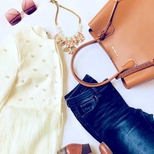 White Beaded Faux Fur Coat